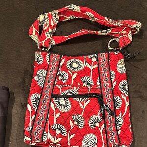 Vera Bradley Red and White Hipster Crossbody Bag in retired Deco Daisy pattern